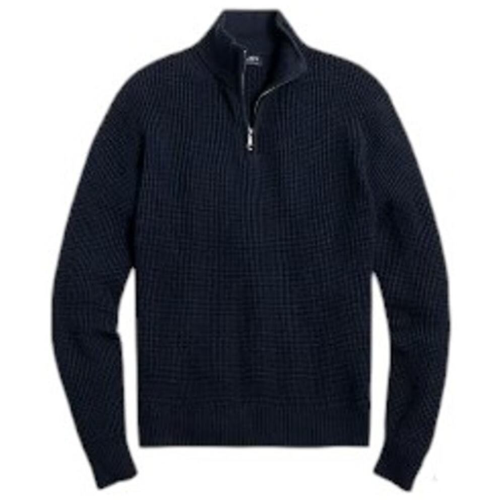 J.CREW Men's XL Sweater Waffle-Knit Half-Zip Pullover Cotton Dark Indigo Blue